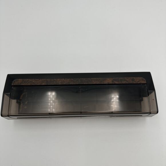 1980s Plastic Black with Faux Wood Desk Caddy Clear Smoke Organizer Hong Kong - Picture 2 of 9